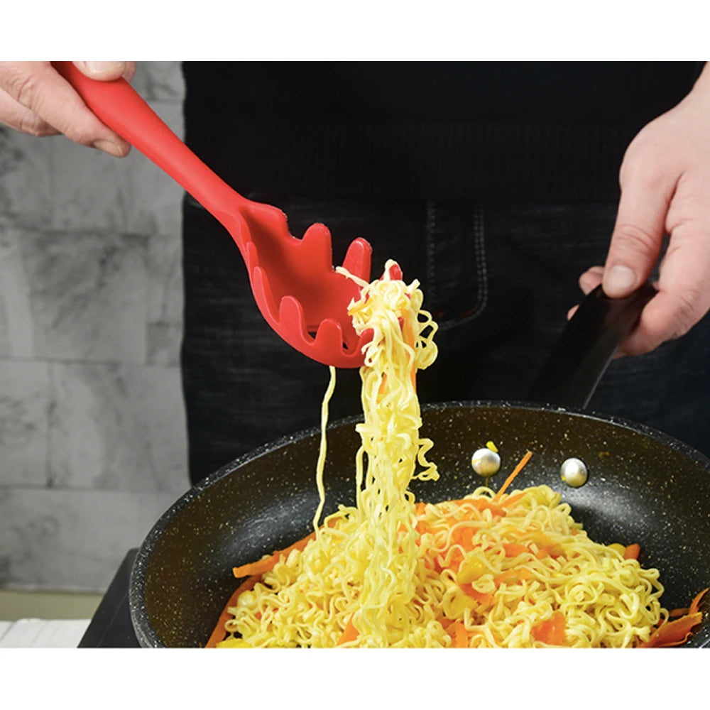 11.2 inch Pasta Fork Premium Silicone Spaghetti Strainer Heat Resistant Noodle Spoon Server Food Grade Kitchen Cooking Tools
