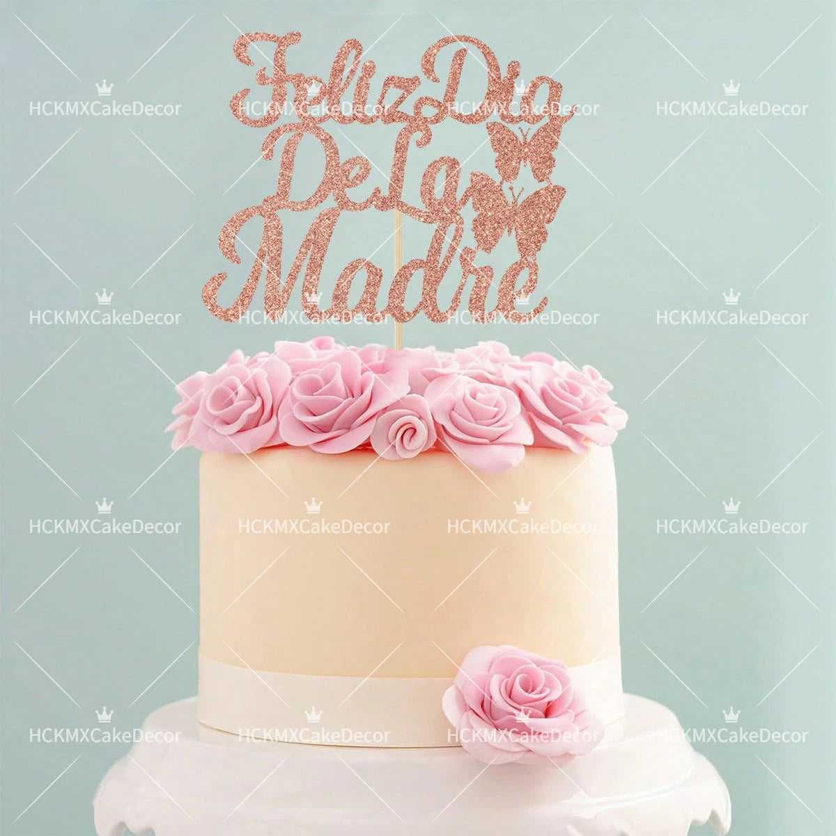 3pcs Feliz Cumpleanos Mama Cake Topper Pink Glitter Spanish Birthday Cake Decoration with Butterflies