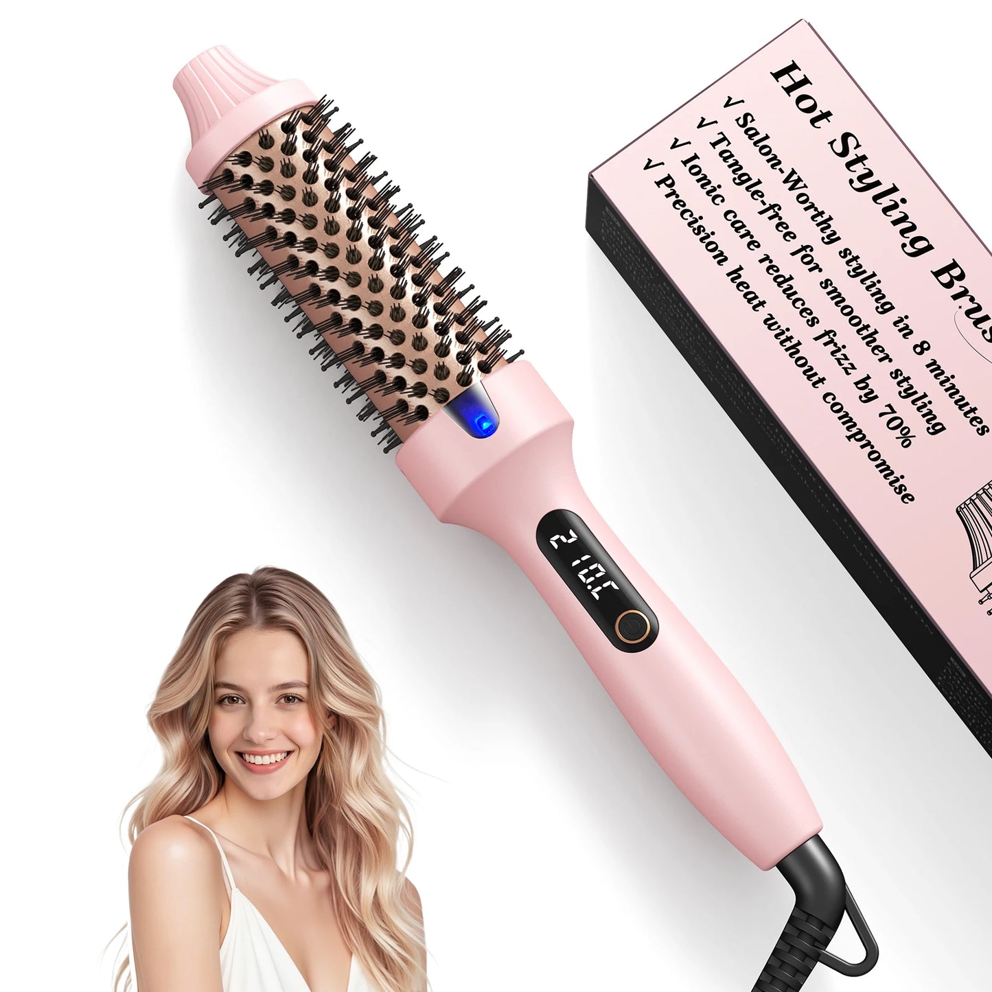 PTC Heated Curling Iron Brush 38mm Thermal Round Brush Anti Scald Hair Styler Volumizing Curler for Home Salon Use,110-240V