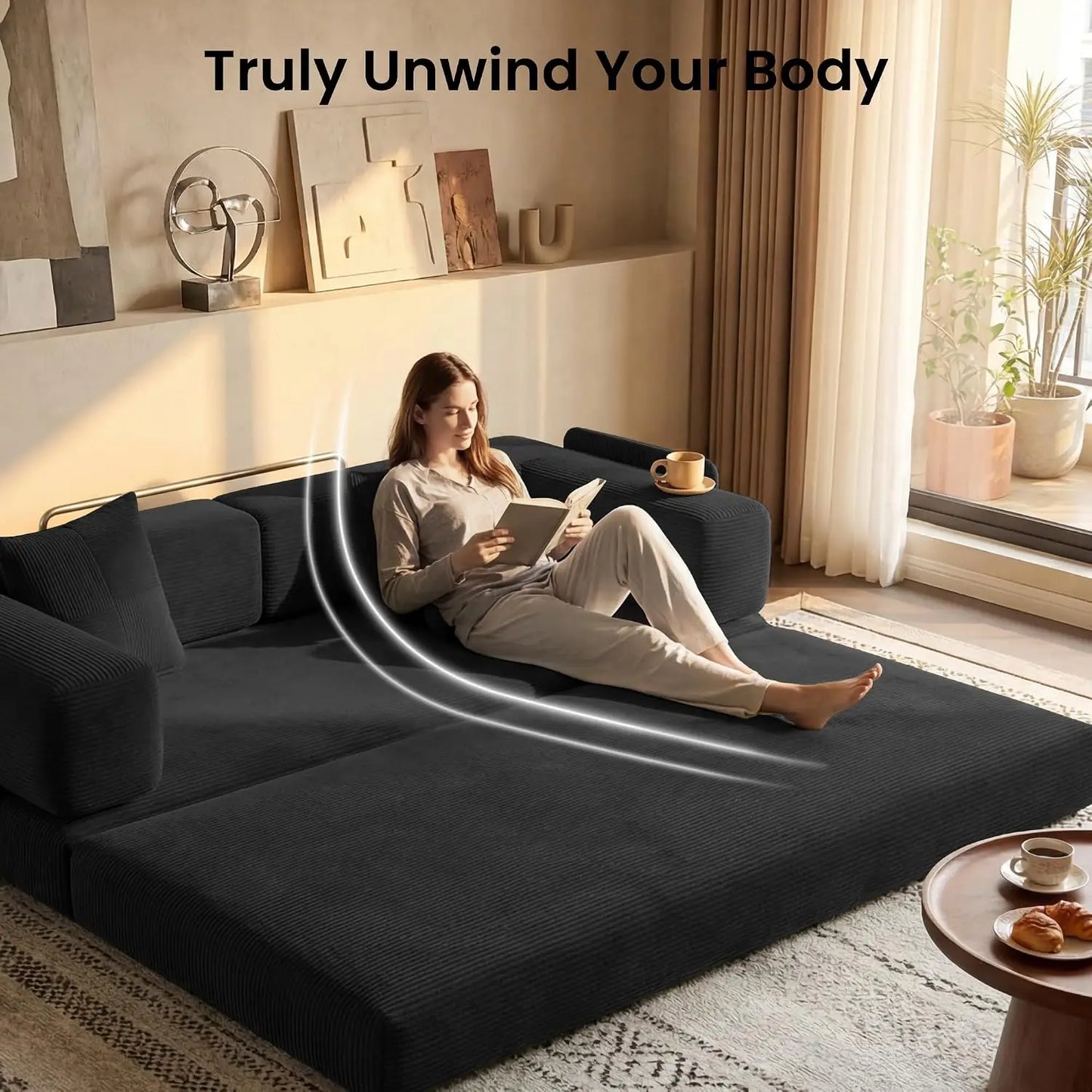 78.8" Convertible Futon Sofa Bed, Boneless Couch for Living Room | Corduroy Boneless Loveseat Sleeper Sofa, Modular, Customized