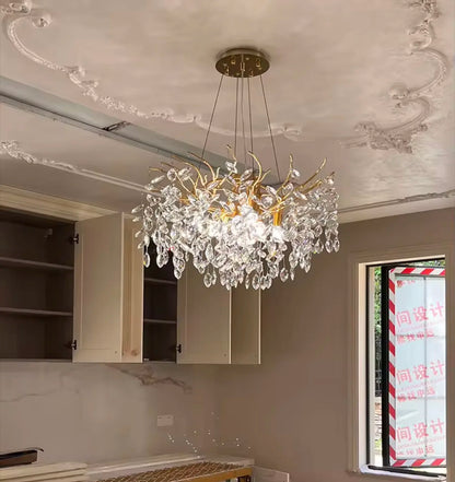 Luxury Gold Crystal LED Chandeliers Living Dining Room Bedroom Lighting Lustre Ceiling Pendant Lamps Indoor Villa Lights Fixture