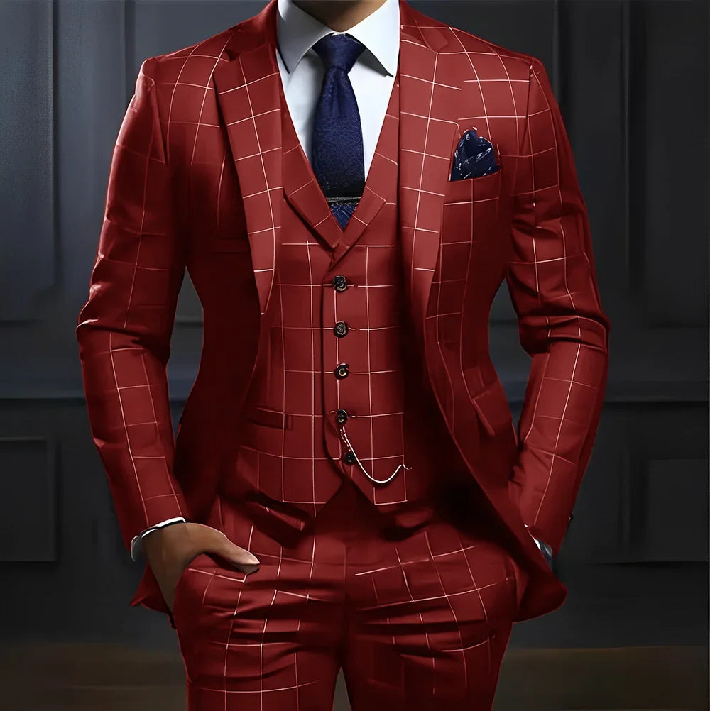 Plaid Men's suit 3 piece Suit Formal Business Work Clothes Party Groom Wedding Tuxedo Custom Color XS-5XL Suit Men