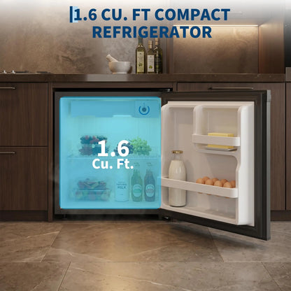 1.6 Cu.Ft Compact Mini Fridge, Single Door Small Refrigerator, Steel Construction, Quiet Energy Efficient Cooler For Dorm Office Bedroom