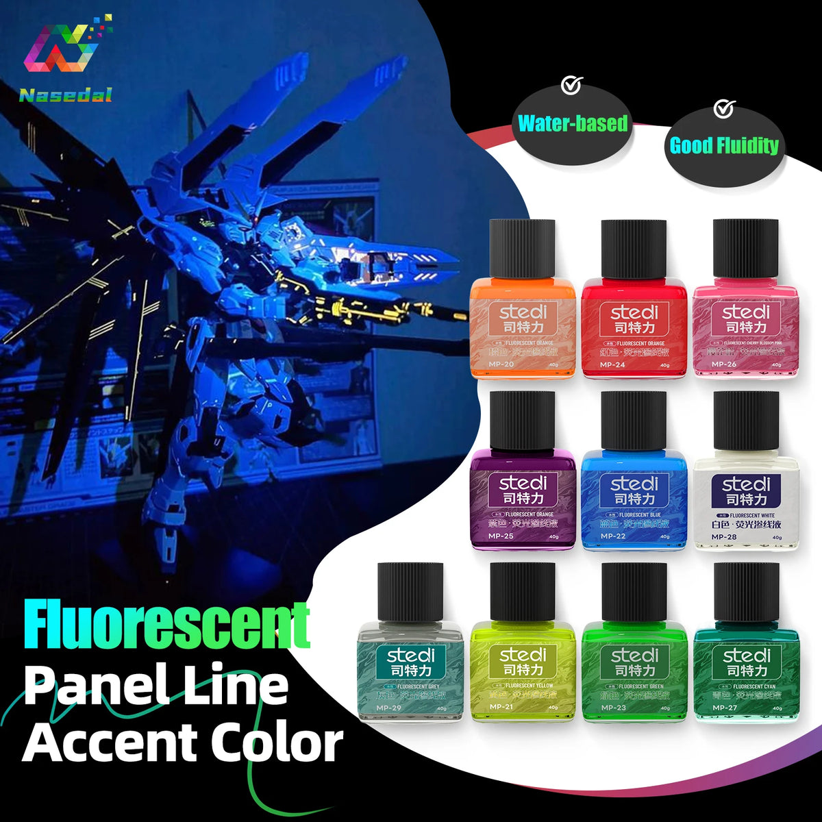 Stedi MP-20~29 Fluorescent Panel Liner Paint Water Based Penetrating Ink for Gundam Model Coloring Tools Hobby DIY Accessories