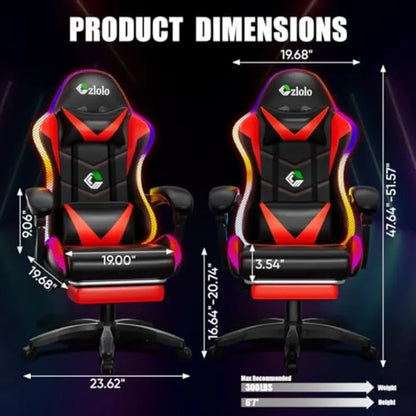Gaming Chair for Adults and,Racing Style PU Leather Black with RGB LED Lights, Lumbar Massager, High Back Reclining Computer Ch