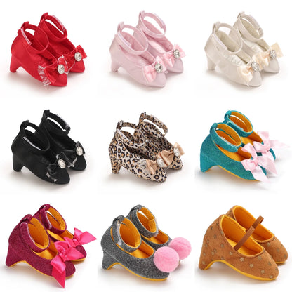 Newborn Infant Baby Fashion Girls High Heels Shoes 0-5Months Princess Bow Party Crib Shoes Photo Props Shoes