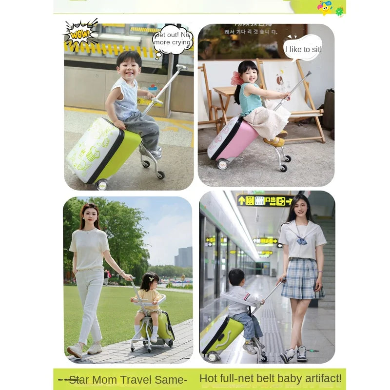 Children Travel Suitcase PP Material Sit to Ride On Rolling Luggage Carry-on Cabin Suitcase for Kids