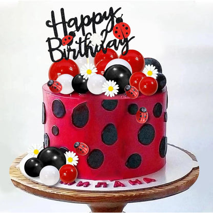 Ladybug Cake Topper Red Black Ball Cake Decorations Daisy Cake Topper for Ladybug Theme Party Birthday Party Supplies Decoration