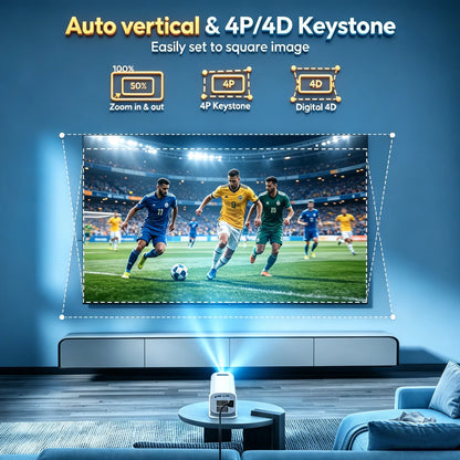 XGODY Mini 4K Projector, 720P Native 300 ANSI, Android 11 Short Throw Smart Projector  WiFi 6 BT5.4, 180° Stand, Auto Keystone for Home Theater Bedroom Gift