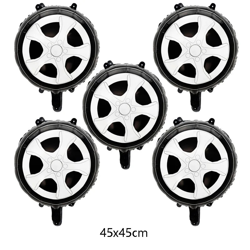 5pcs Tire Foil Balloons - Car Themed Birthday Party Decorations for Boys, Racing & Monster Truck Party Supplies