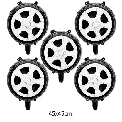 5pcs Tire Foil Balloons - Car Themed Birthday Party Decorations for Boys, Racing & Monster Truck Party Supplies