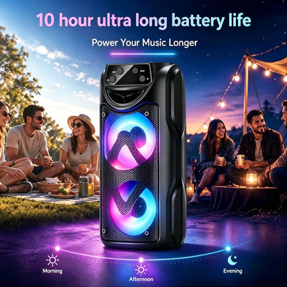Portable Bluetooth Wireless Speaker, Dual Subwoofers for Powerful Deep Bass, TWS Stereo, Support BT/FM/USB/AUX/TF Card & Mic Input, Loud Volume Speaker for Home Party, Holiday Gathering, Ideal Christmas Gift