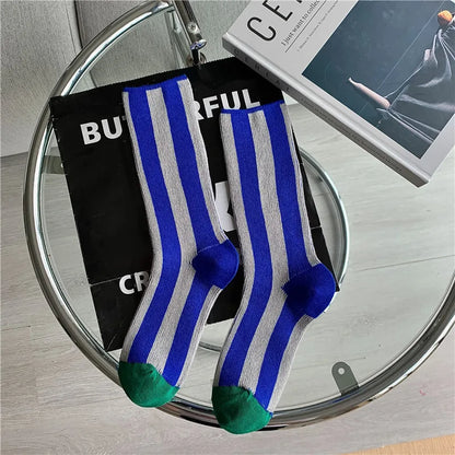 1Pairs Striped Funny Socks Korean Japanese Man Women Design Unisex Fashion Trendy Crew Stockings