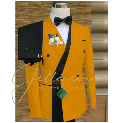 Double Breasted White Black Wedding Suits for Men Fashion Slim Fit Groom Best Man Wedding Tuxedo Formal Prom Wear 2 Pieces Set