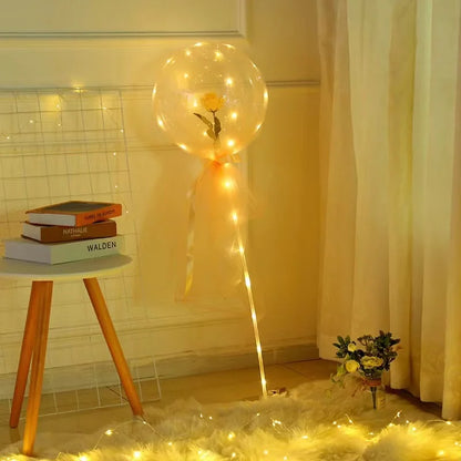 LED Luminous Balloon Rose Bouquet Light Transparent Balloons Flower for Wedding Party Valentines Day Decor Birthday Thanksgiving