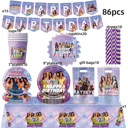 Kpop Katseye Party Decoration Tableware Tablecloth Cup Plate Napkin Sticker Bags Balloons Baby Shower Kpop Party Favors Supplies