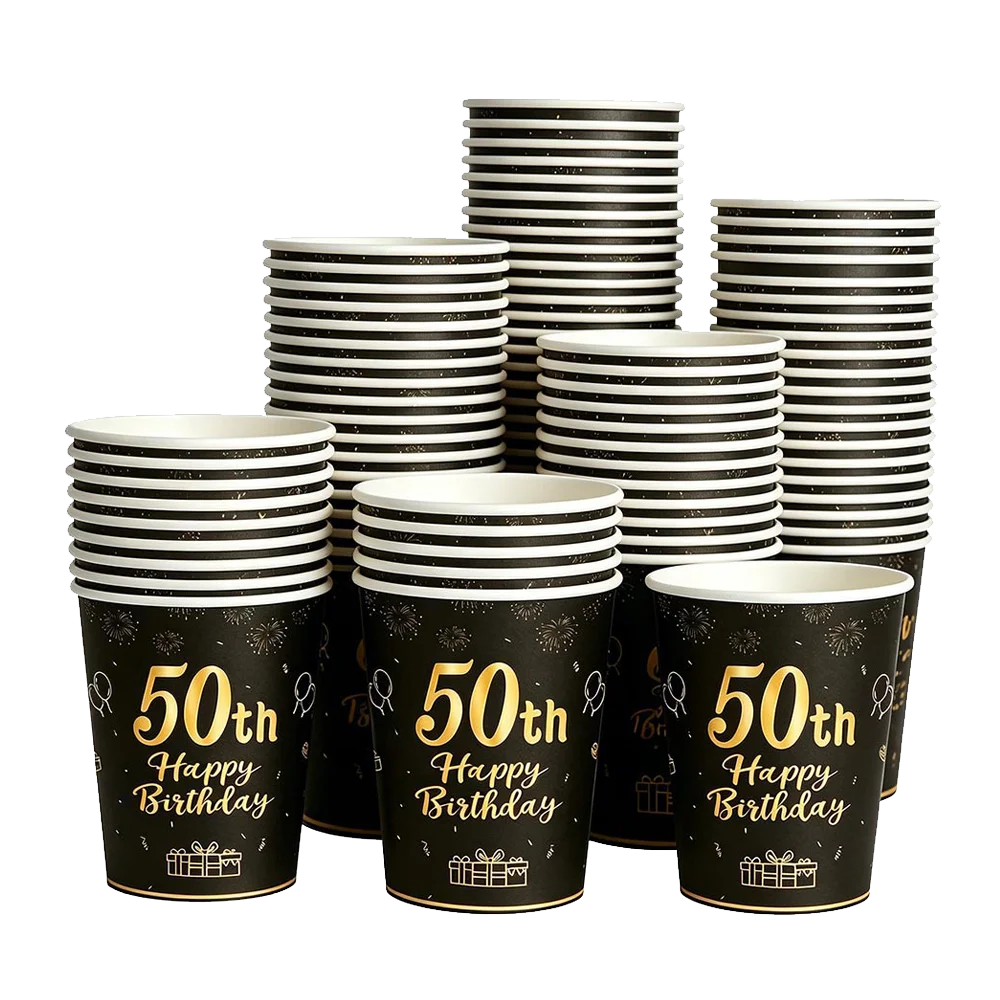 8-40pcs Men Women Adult 18th 30th 40th 50th 60th Birthday Party Decoration Supplies Black Gold Disposable 7/9inch Paper Plates