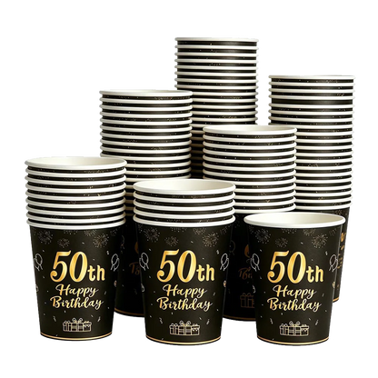 8-40pcs Men Women Adult 18th 30th 40th 50th 60th Birthday Party Decoration Supplies Black Gold Disposable 7/9inch Paper Plates