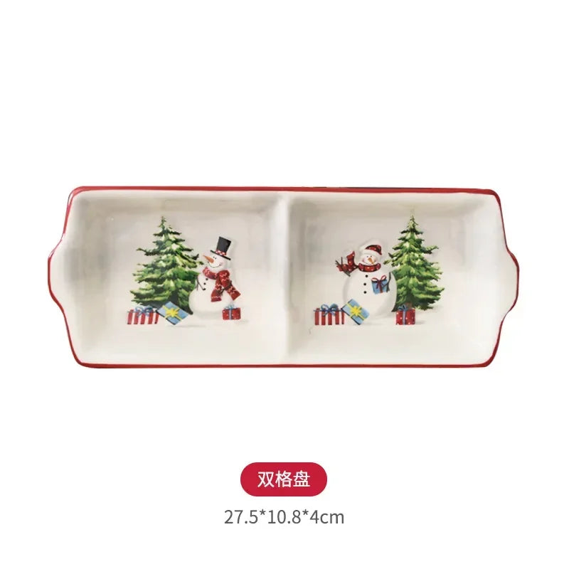 Nordic creative Christmas Snowman bowl plate cutlery set Western ceramic dinner plates Home rice salad bowl cup Christmas gift