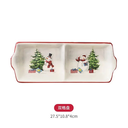Nordic creative Christmas Snowman bowl plate cutlery set Western ceramic dinner plates Home rice salad bowl cup Christmas gift