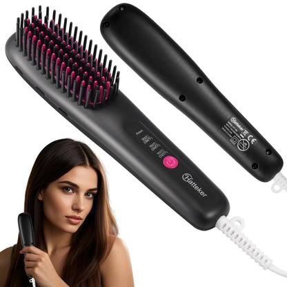 Hair Straightening Brush Portable Home Negative Ion Straightener with Multi-Heat Settings 3-Temp Ceramic Damage-Free Styling
