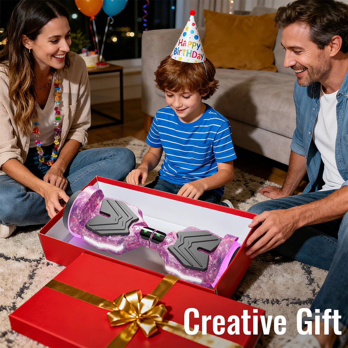 Commugo Electric Scooter All Terrain Self-Balancing Scooter with Bluetooth Speaker and LED Lights, 300W X 2 Hoverboard 7.5mph for kids adults