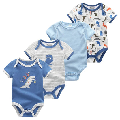 4Pieces Newborn Baby Boy Clothes Cartoon Cotton Romper Summer Short Sleeve Baby Girl Clothes 0-12M Print Bodysuit Bebes