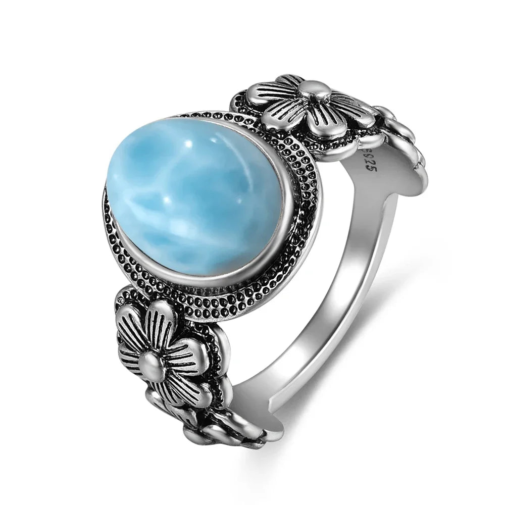 Original Certified 925 Silver Rings Larimar Natural Blue Stone 8*10MM oval shape twist Rings Fine Jewelry Gifts for Women Men