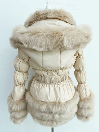 ZADORIN Winter Coat Women New Fashion Faux Fur Coat Detachable Sleeves Hood Duck Down Coats Hooded Black Puffer Jacket Outwear