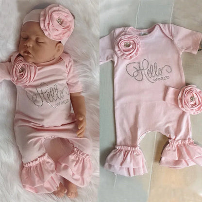 0-18months Baby Girls Romper with Headband Solid Pink Summer Short