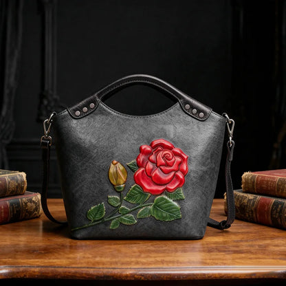 Large Capacity Genuine Leather Crossbody Bag for WomenCowhide Tote with 3D Embossing  Hand-Painted Mother Gift Shoulder Purse