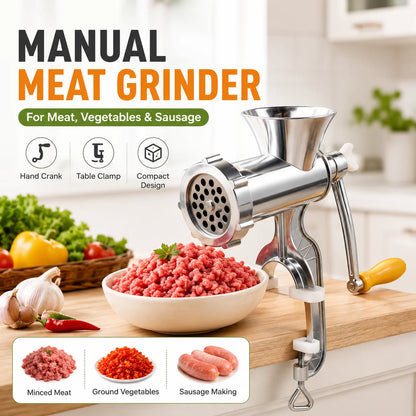 ZNLYRION Stainless Steel Manual Meat Grinder Hand Crank Mincer Sausage Stuffer Machine Table Clamp Design Household Kitchen Tool for Mincing Meat Vegetables Making Sausage