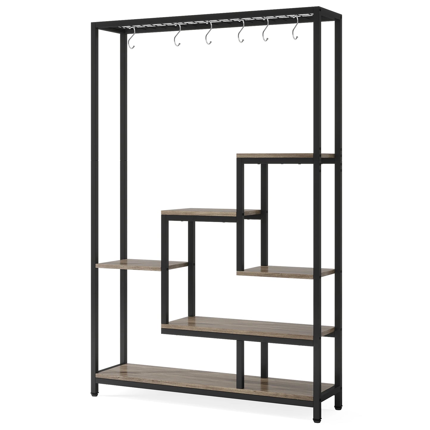 Tribesigns 5 Tiers Tall Indoor Plant Stand 70.9 inches Large Metal Plant Shelf with 10 PC S Hanging Hooks for Garden