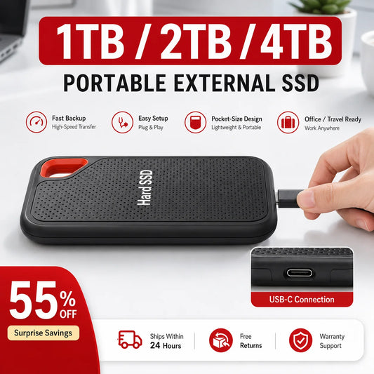 16TB Portable SSD External Hard Drive USB 3.1 Type-C High-Speed Data Storage for Laptop/Mac
