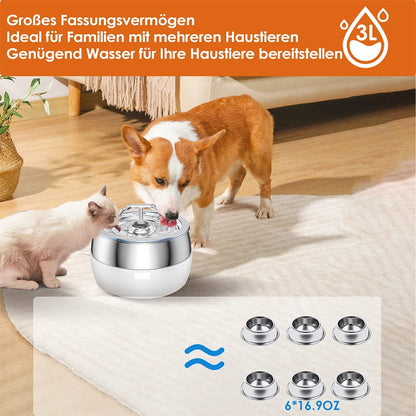 3L Stainless Steel Pet Cat and Dog Drinking Fountain Ultra-Silent Water Pump Suitable for Multiple Pet Drinking Bowls