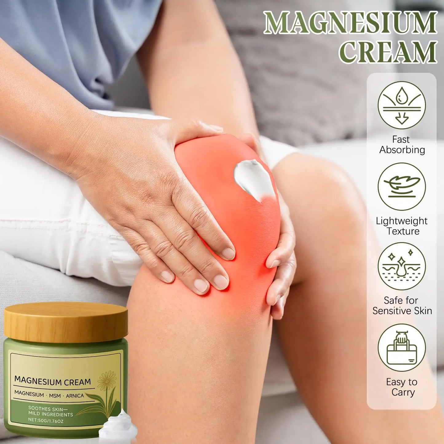 Total Magnesium Cream for Daily Body Massage Moisturizing Body for Joint Feet Hands Legs Muscles Soothing Care