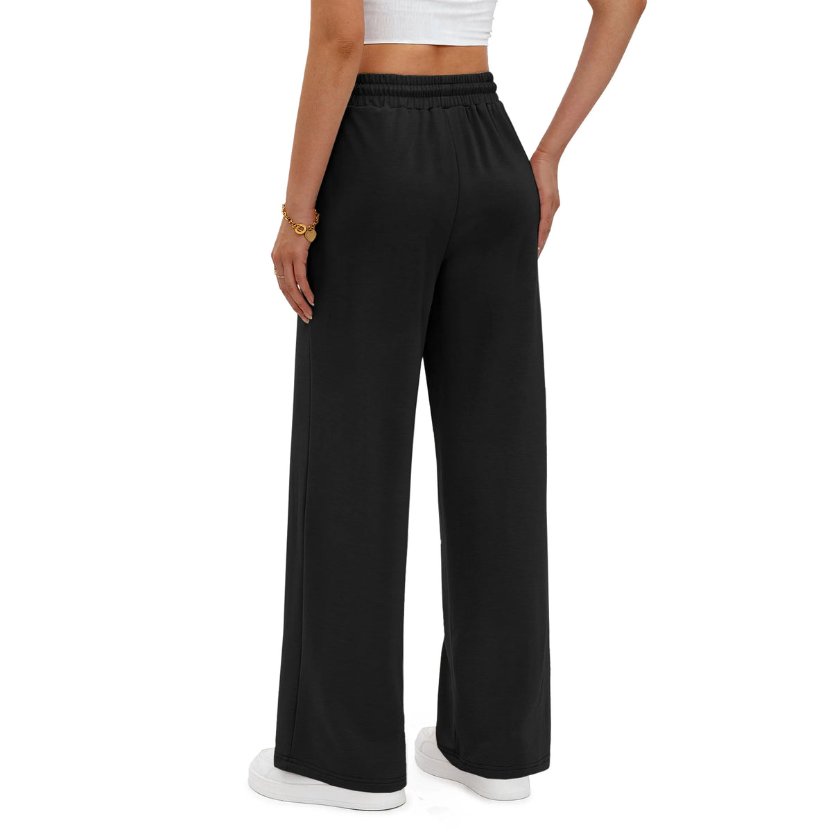 High Waisted Straight Leg Pants Drawstring Waistband Casual Pants Loose Wide Leg Sports Pants Trousers With Pocket