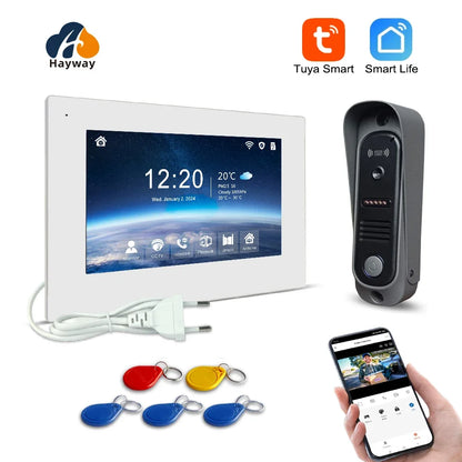 1080P Home Intercom System, 7" IPS FHD Screen and Metal Shell Doorbell, Mobile Detection, Image Storage, TUYA Wireless Doorbell