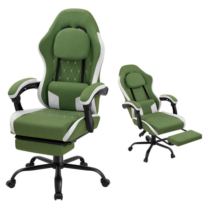 （Local US Inventory）Fabric Gaming Chair for Adults with Footrest and ket Spring Cushion Ergonomic Reclining Computer Chair Grey