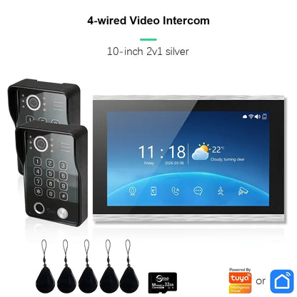 ANJIELO Tuya Smart Fingerprint 5-in-1 Unlocking Home Video Doorbell Video Intercom System 1080P Touch Monitor Security Protectio