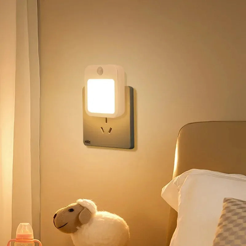 Night Light Motion Sensor With LED Light EU/US Plug Lamps Children's Night Light Wireless Night Lamp For Bedside Table Bedroom Portable Night Light, Night Light
