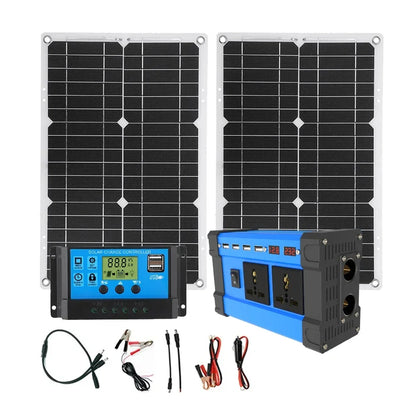 6000W Solar Power Complete Kit 12V To 220V Inverter 30A Controller 2*300W Panel System for Home/RV/Camping Full House Generator