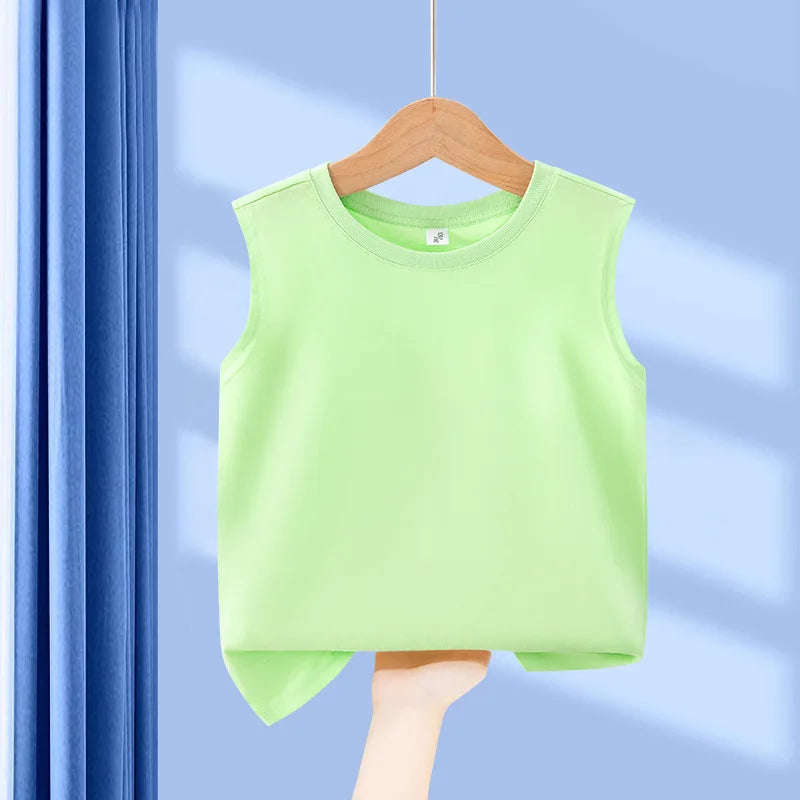 1pcs Kids 100% Cotton Vest Summer Classic Basic Fashion Tank Top Students Solid Sleeveless Tops Children Round Neck Comfort Vest