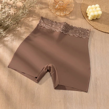 Giczi New Women's Lace Trim Panties Satin Seamless Safety Shorts Anti-Exposure Underwear Tummy Control Shaping Breathable Boxers