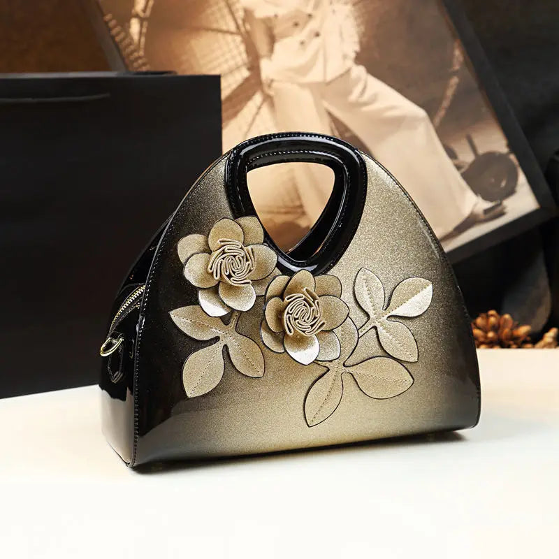 Genuine Leather 2024 New Fashion Women Handbags Flowers Dumpling tote Bag Middle-aged Mother Single Shoulder Crossbody Bags