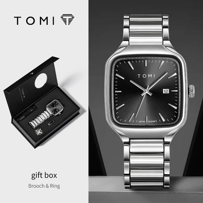 TOMI Men's Quartz Watch New Fashion Box Set Cufflinks Ring Fashion Set Box Watch as a Gift for Men's Gift Box