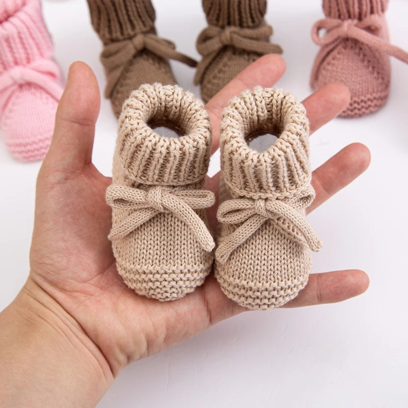 Baby Shoes Knitted Infant Child Bed Footwear 0-12M Cute Turn-down Breathable Newborn Boys Girls Walk Boots Fashion Solid Bandage