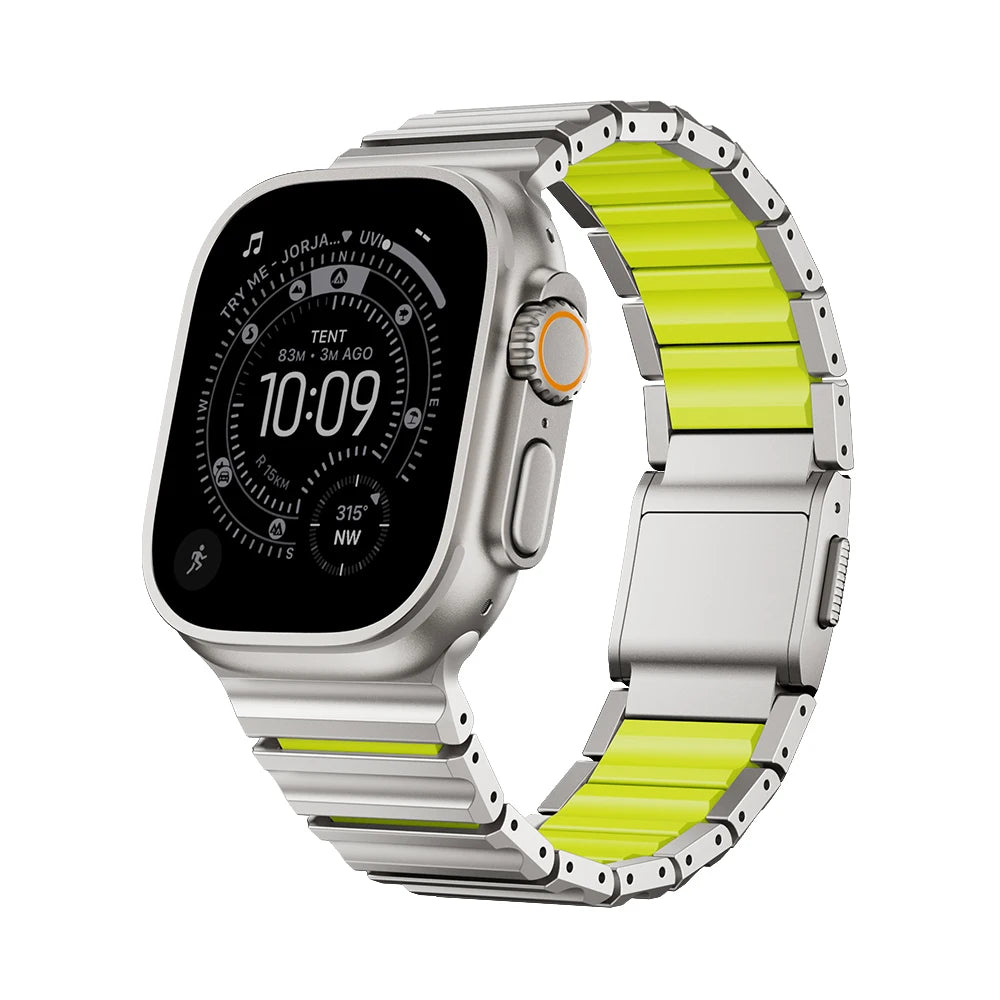 Titanium Fluororubber Strap for Apple Watch Ultra 4 3 2 49mm Series 12 11 10 46mm Magnetic Band for Iwatch 9 8 7 45mm 6 SE3 44mm