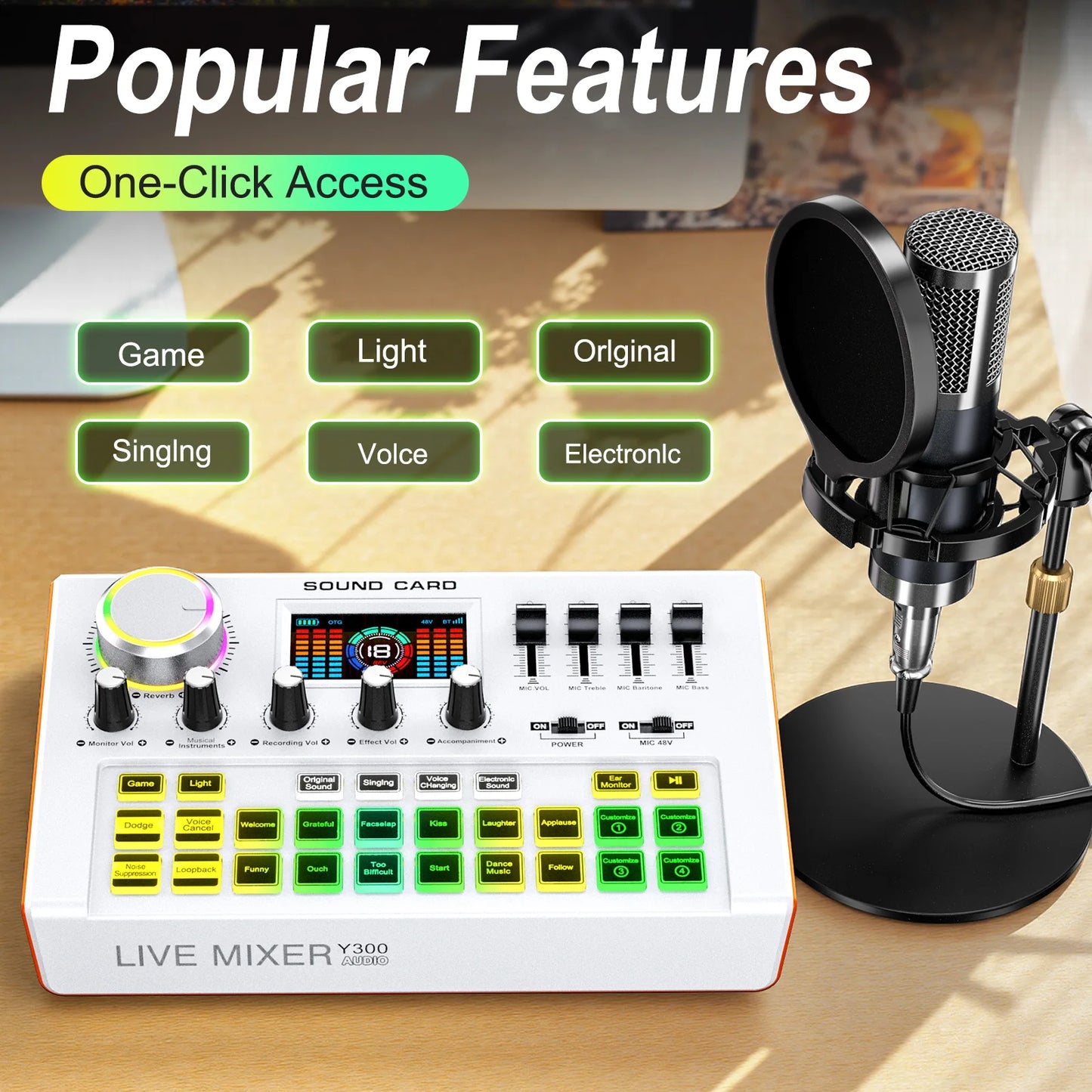 Tenlamp Y300-P15B Podcast Microphone Bundle with Live Sound Card Audio Mixer, 3.5mm Condenser Mic for PC Smartphone Gaming Streaming Singing YouTube Vlog Studio Recording