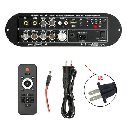 D800 Bluetooth 5.0 Digital Amplifier Board 2.1 Channel 50W+50W+100W HiFi Subwoofer Audio AMP for Home and Outdoor Sound Systems